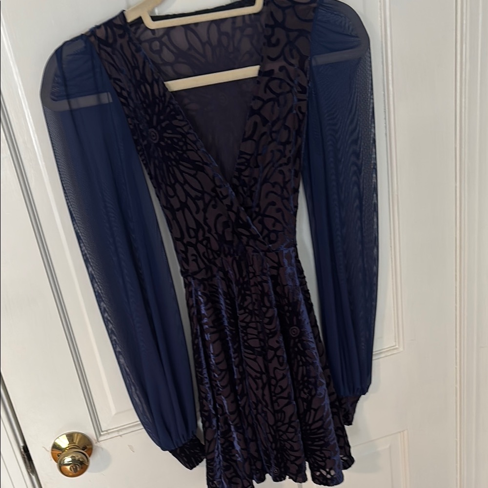 Blackmilk Blue V-Neck Bishop Sleeve Cocktail Dress
